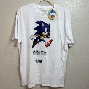 Sonic‎ The Hedgehog T-Shirt Men's White Graphic Press Start Size Large